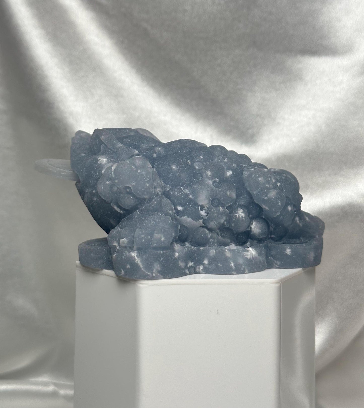 Snowflake Angelite Money Toad Carving w/ Removable Coin | Feng Shui Wealth Frog | Abundance & Prosperity Crystal Figurine