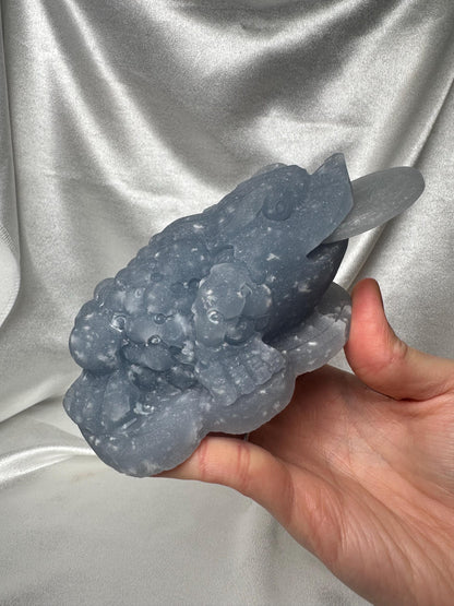 Snowflake Angelite Money Toad Carving w/ Removable Coin | Feng Shui Wealth Frog | Abundance & Prosperity Crystal Figurine