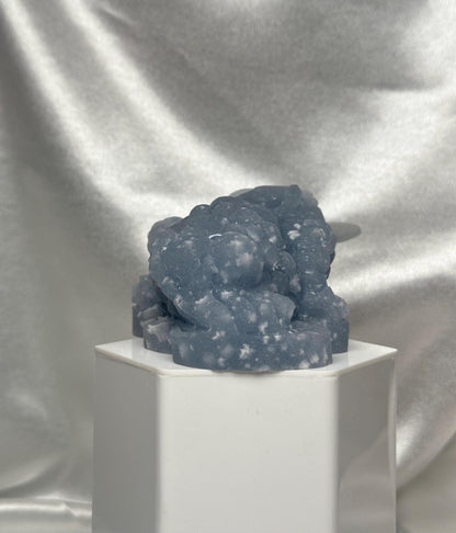 Snowflake Angelite Money Toad Carving w/ Removable Coin | Feng Shui Wealth Frog | Abundance & Prosperity Crystal Figurine