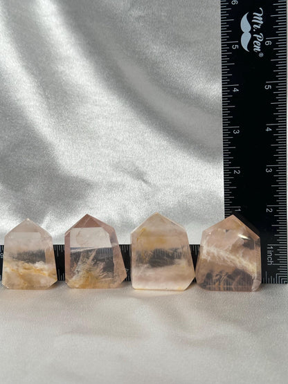 Snowflake Rose Quartz Towers - YOU PICK! | Natural Pink Quartz Crystal Points with White Inclusions | Polished Standing Mineral Specimens