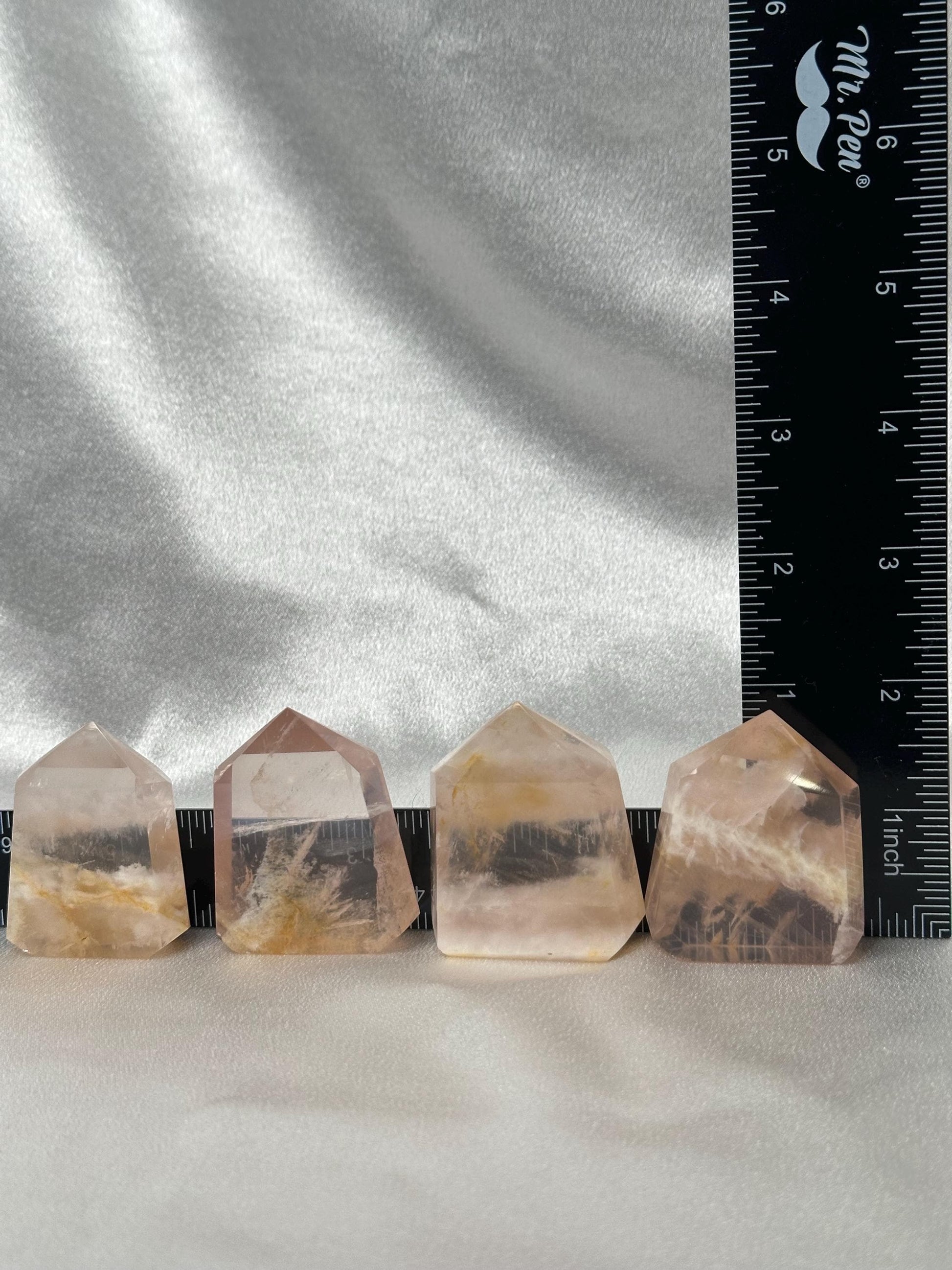 Snowflake Rose Quartz Towers - YOU PICK! | Natural Pink Quartz Crystal Points with White Inclusions | Polished Standing Mineral Specimens