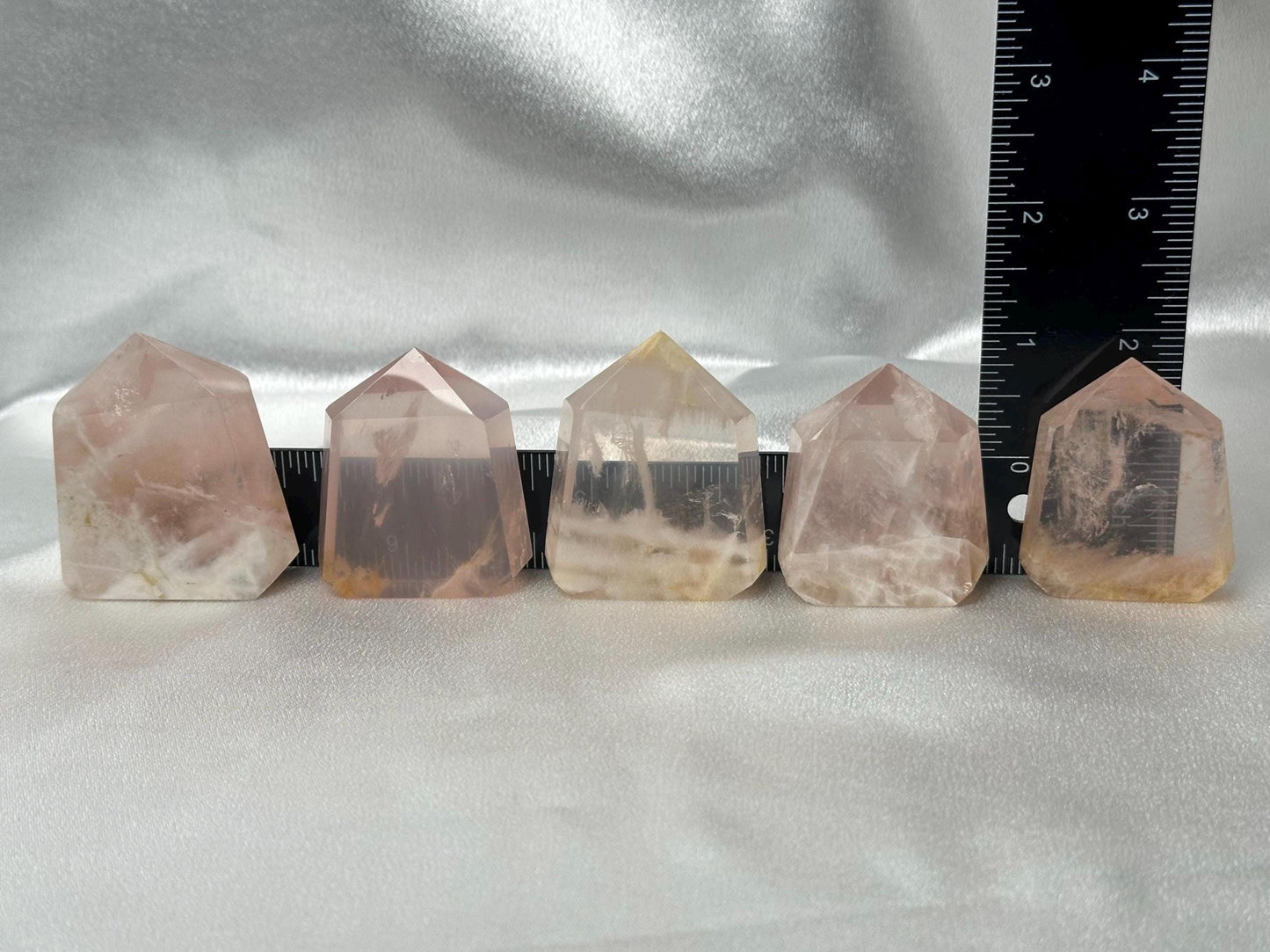 Snowflake Rose Quartz Towers - YOU PICK! | Natural Pink Quartz Crystal Points with White Inclusions | Polished Standing Mineral Specimens