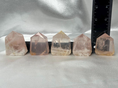Snowflake Rose Quartz Towers - YOU PICK! | Natural Pink Quartz Crystal Points with White Inclusions | Polished Standing Mineral Specimens