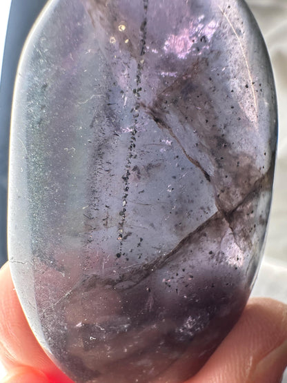 Fluorite with Pyrite Palmstone – Polished Crystal for Focus & Confidence, Natural Gemstone Combo, Energy Tool, Unique Decor Piece