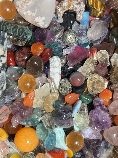 Assorted Crystal Confetti Mix | Tumbles, Palmstones, Minis & Mineral Specimens | No Duplicates | Blind Scoop Crystal Assortment