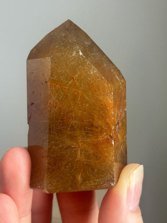 Rutile in Quartz Tower | Natural Clear Quartz Crystal with Rutile Needle Inclusions | Polished Standing Mineral Specimen Collectors Display