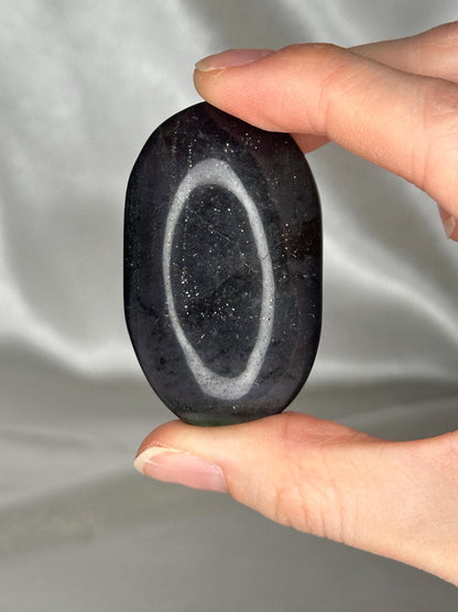 Fluorite with Pyrite Palmstone – Polished Crystal for Focus & Confidence, Natural Gemstone Combo, Energy Tool, Unique Decor Piece