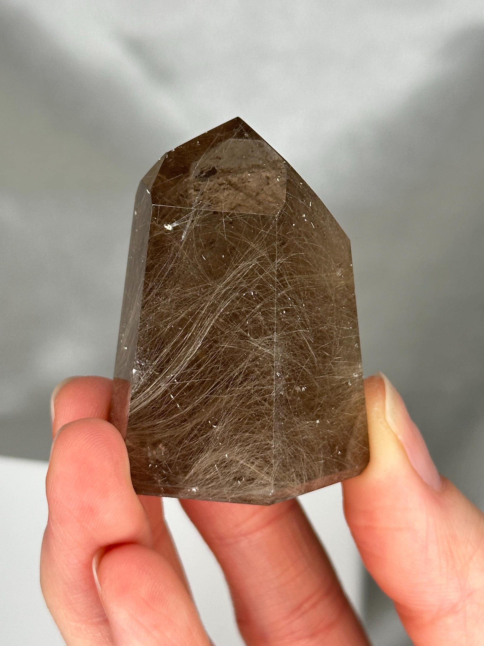Rutile in Quartz Tower | Natural Clear Quartz Crystal with Rutile Needle Inclusions | Polished Standing Mineral Specimen Collectors Display