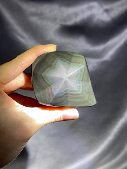 Rainbow Obsidian Star Freeform | Natural Black Obsidian Iridescent Sheen | Polished Volcanic Glass Mineral Specimen for Collectors & Display