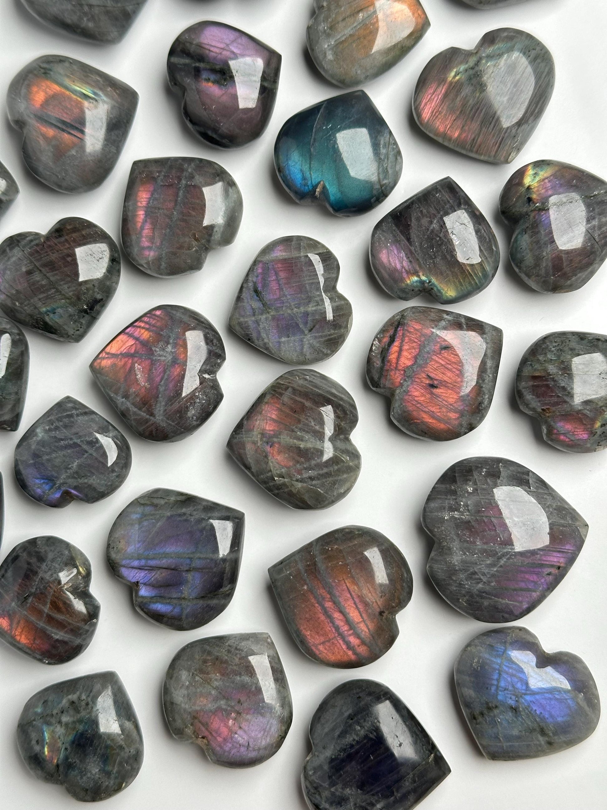 Mini Labradorite Hearts | Natural Labradorite Crystal Heart Carvings | Polished Flashy Stone Hearts | Mineral Specimens Collectors & Display