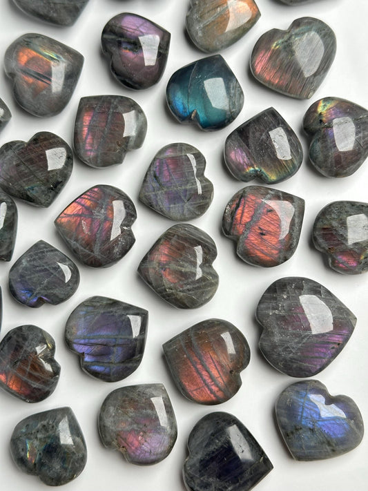 Mini Labradorite Hearts | Natural Labradorite Crystal Heart Carvings | Polished Flashy Stone Hearts | Mineral Specimens Collectors & Display