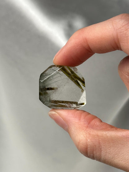 Polished Green Epidote with Green Rutile in Quartz | Natural Inclusion Quartz Crystal | Unique Mineral Specimen for Collectors & Display