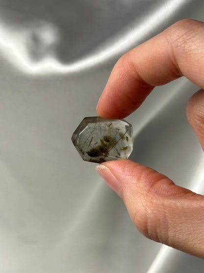 Polished Green Epidote with Green Rutile in Quartz | Natural Inclusion Quartz Crystal | Unique Mineral Specimen for Collectors & Display
