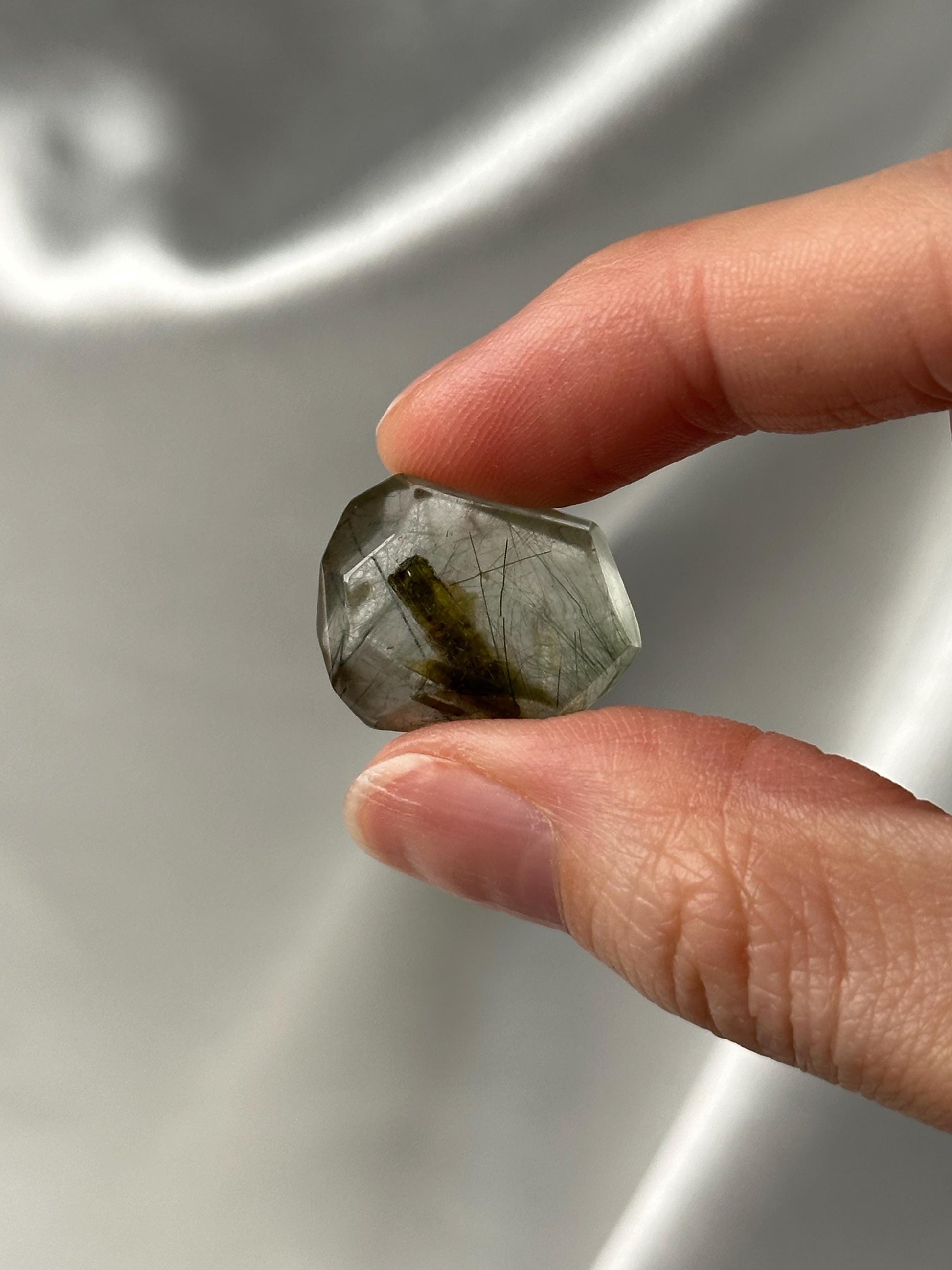 Polished Green Epidote with Green Rutile in Quartz | Natural Inclusion Quartz Crystal | Unique Mineral Specimen for Collectors & Display