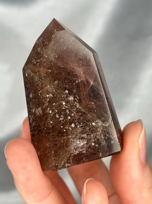 Rutile in Quartz Tower - YOU PICK | Natural Clear Quartz Crystal with Rutile Needle Inclusion | Polished Standing Mineral Collectors Display