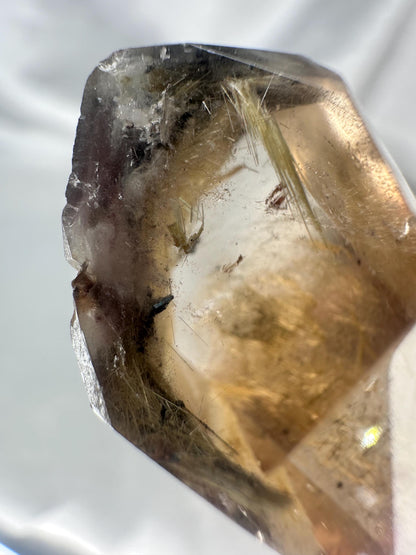 Smoky Citrine Tower with Rutile & Pink Lithium | Natural Quartz Crystal Point | Polished Standing Mineral Specimen for Collectors Display