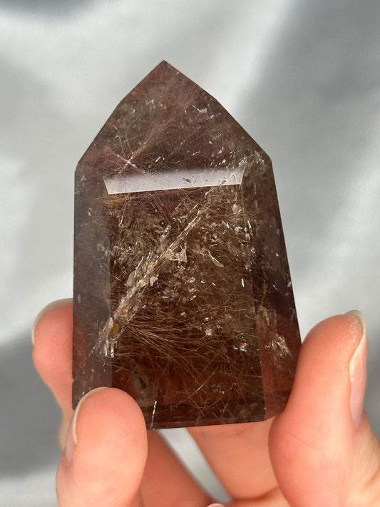 Rutile in Quartz Tower - YOU PICK | Natural Clear Quartz Crystal with Rutile Needle Inclusion | Polished Standing Mineral Collectors Display