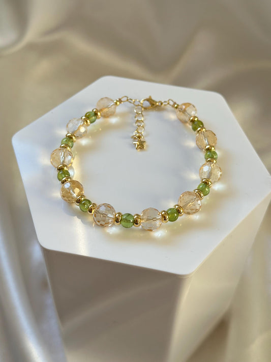 Handmade Faceted Citrine & Peridot Bracelet | 14k Gold Plated Spacers and Chain | Natural Gemstone Beaded Jewelry | Artisan Bracelet