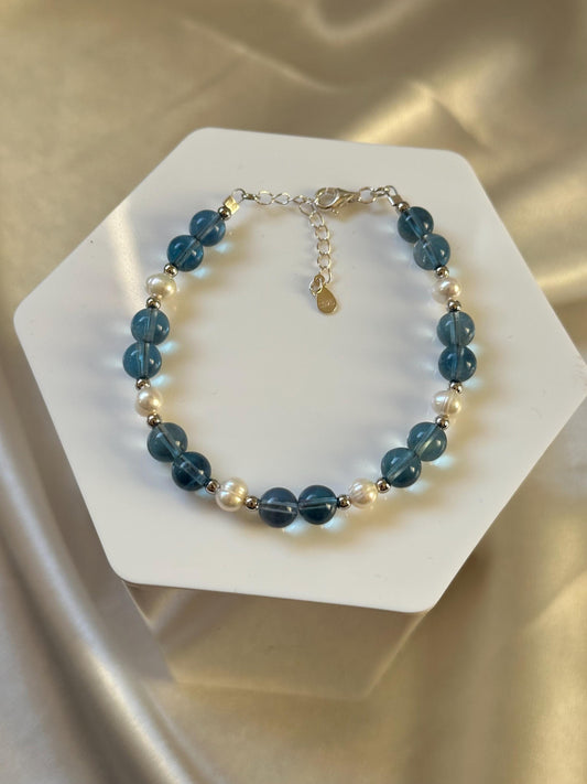 HQ Blue Fluorite with Freshwater Pearl Jewelry | Natural Gemstone Design | Handmade Blue Fluorite and Pearl Accessory