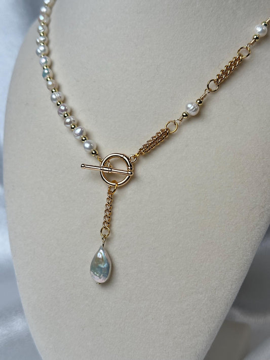 Freshwater Pearl Necklace | 14k Gold Plated Spacer Beads | 18k Gold Plated Chain | Handmade Pearl Jewelry for Elegant Everyday Wear