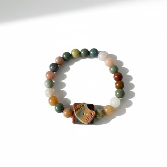 Alashan Agate Kitty Bracelet Fidget Spinner | Natural Agate Beaded Bracelet with Spinning Cat Charm | Handmade Gemstone Jewelry