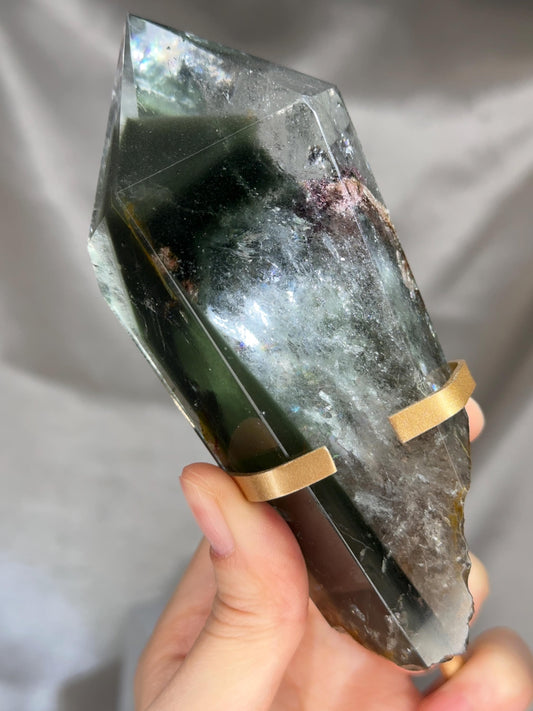 Garden Quartz Tower on Stand | Scenic Lodolite Crystal for Manifestation & Insight | Unique Gemstone Display or Altar Decor