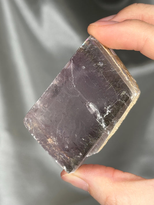 Polished Lavender Calcite with Rutile | Madagascar Purple Crystal | Natural Mineral Specimen Collection Display