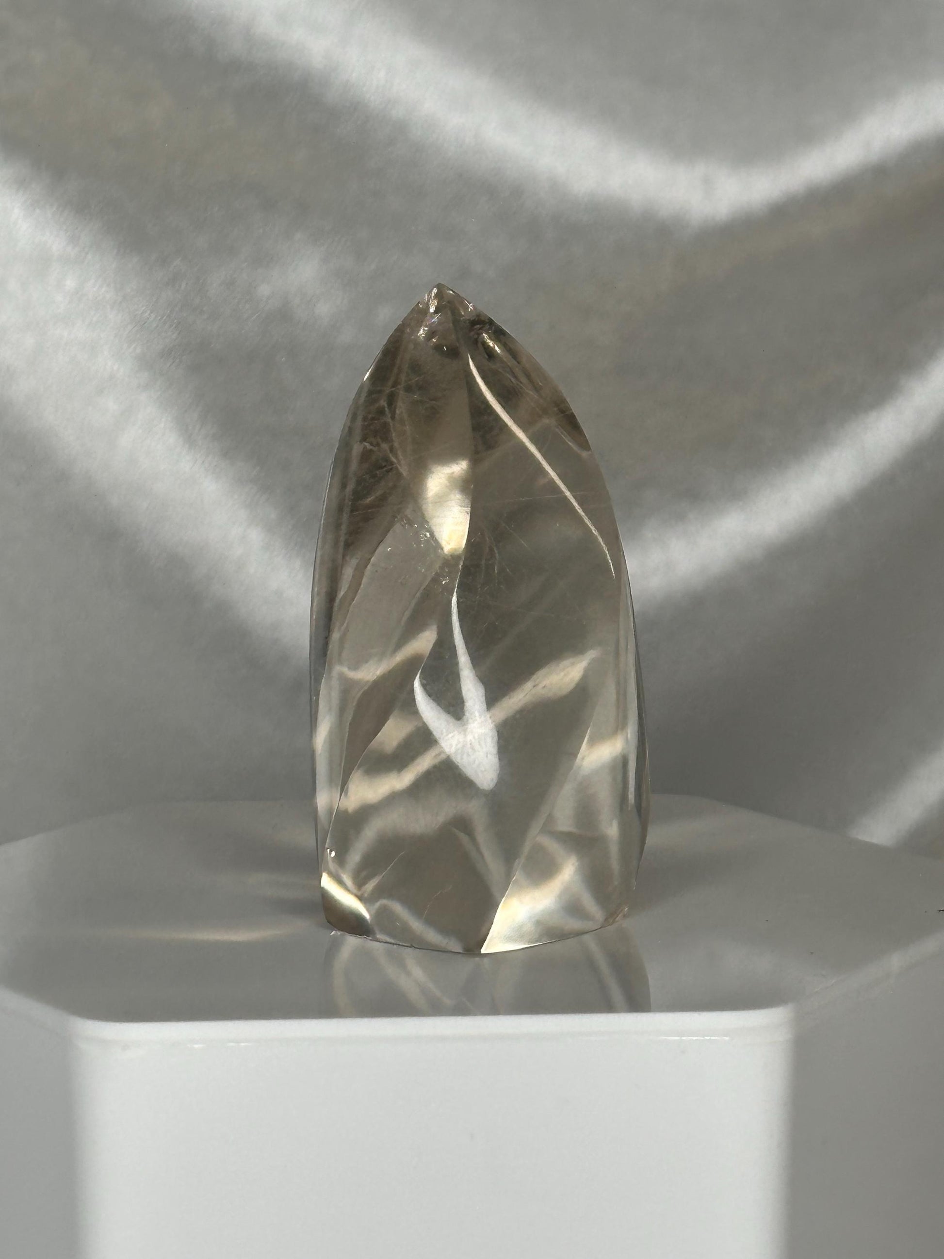 Light Citrine Flame with Rutile | Natural Yellow Quartz Crystal Flame Carving | Polished Standing Mineral Specimen for Collectors & Display