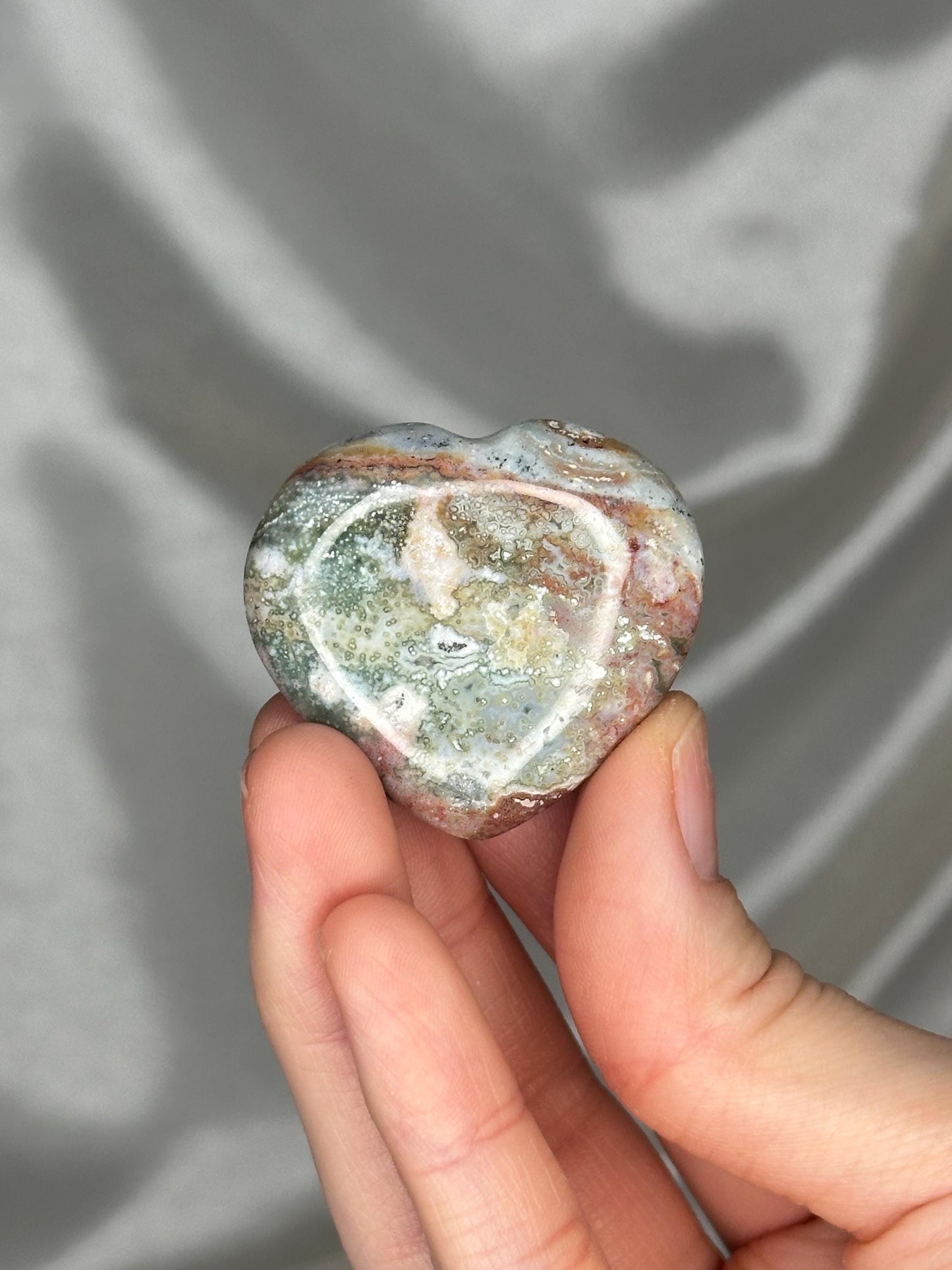 Sea Jasper Heart Carving | Natural Ocean Jasper Crystal Heart | Polished Stone Heart Mineral Specimen for Collectors & Display