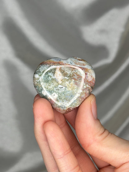 Sea Jasper Heart Carving | Natural Ocean Jasper Crystal Heart | Polished Stone Heart Mineral Specimen for Collectors & Display