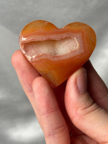 Druzy Carnelian Heart - YOU PICK! | Natural Orange Crystal Heart with Druzy Pocket | Polished Stone Heart Mineral Specimen for Display
