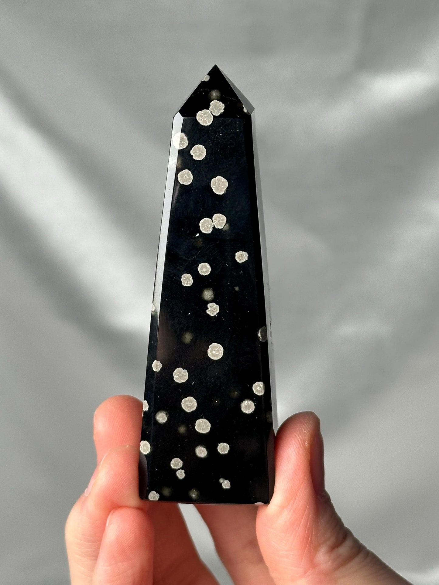 Stardust Obsidian Obelisk | Natural Black Obsidian Tower with Inclusions | Polished Standing Specimen for Collectors & Display