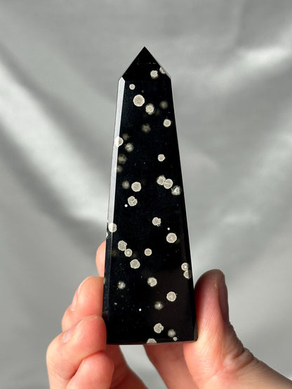 Stardust Obsidian Obelisk | Natural Black Obsidian Tower with Inclusions | Polished Standing Specimen for Collectors & Display