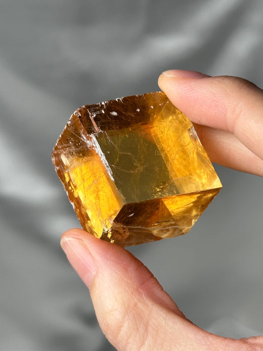 Honey Calcite Cube | Natural Golden Calcite Crystal Cube | Polished Calcite Mineral Specimen for Collectors & Display