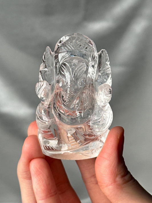Himalayan Quartz Ganesha Carving | Natural Himalayan Quartz Crystal Sculpture | Hand Carved Ganesha Figurine for Collectors & Display