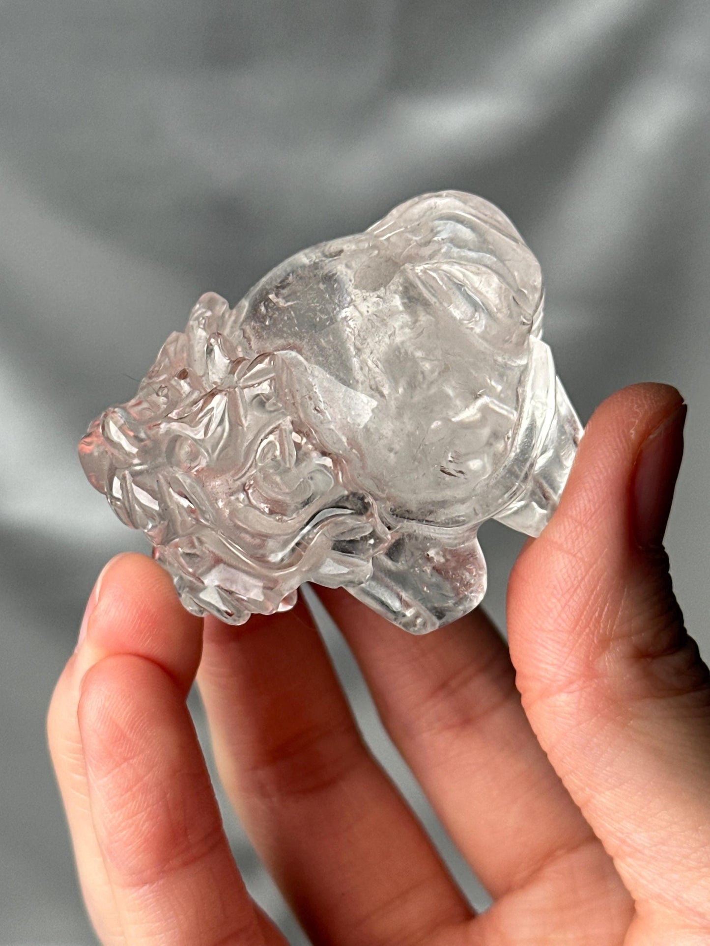 Clear Quartz Lóngguī Carving | Natural Clear Quartz Dragon Turtle Sculpture | Polished Crystal Guardian Figurine for Collectors & Display