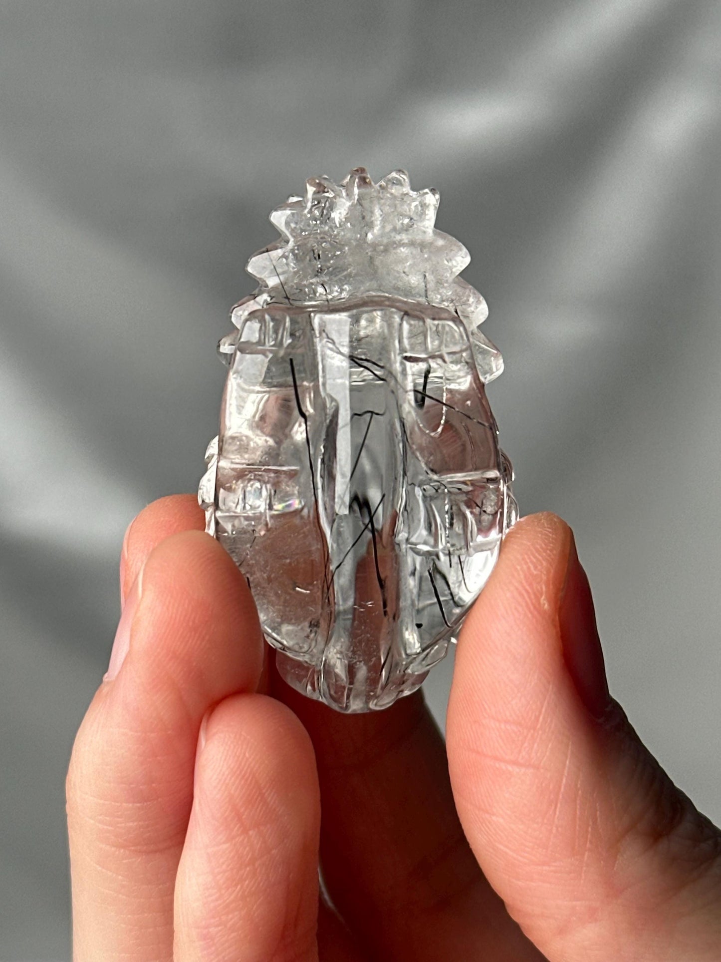 Black Tourmaline in Clear Quartz Lóngguī Carving | Natural Inclusion Quartz Dragon Turtle Sculpture | Polished Crystal Figurine