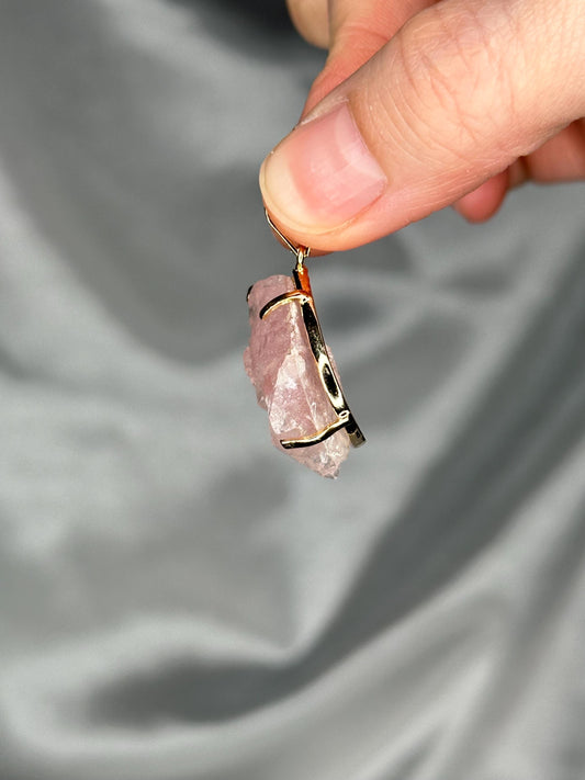 Crystallized Rose Quartz Pendant | Natural Pink Quartz Crystal Growth | Gold Plated Setting Pendant | Polished Gemstone Jewelry Necklaces