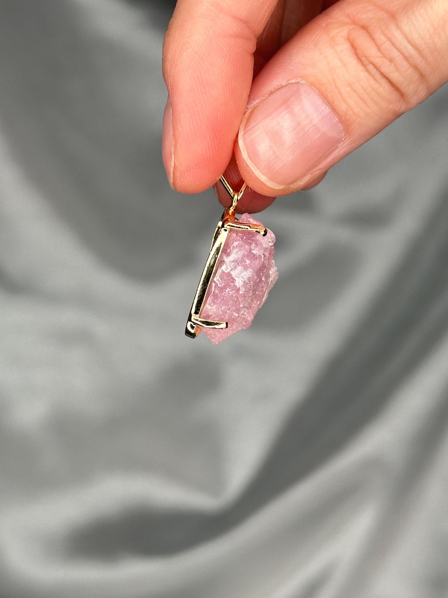 Crystallized Rose Quartz Pendant | Natural Pink Quartz Crystal Growth | Gold Plated Setting Pendant | Polished Gemstone Jewelry Necklaces