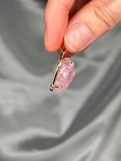 Crystallized Rose Quartz Pendant | Natural Pink Quartz Crystal Growth | Gold Plated Setting Pendant | Polished Gemstone Jewelry Necklaces