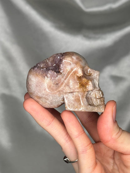 Pink Amethyst Skull Carving | Natural Pink Amethyst Crystal Sculpture | Polished Stone Skull Mineral Specimen for Collectors & Display