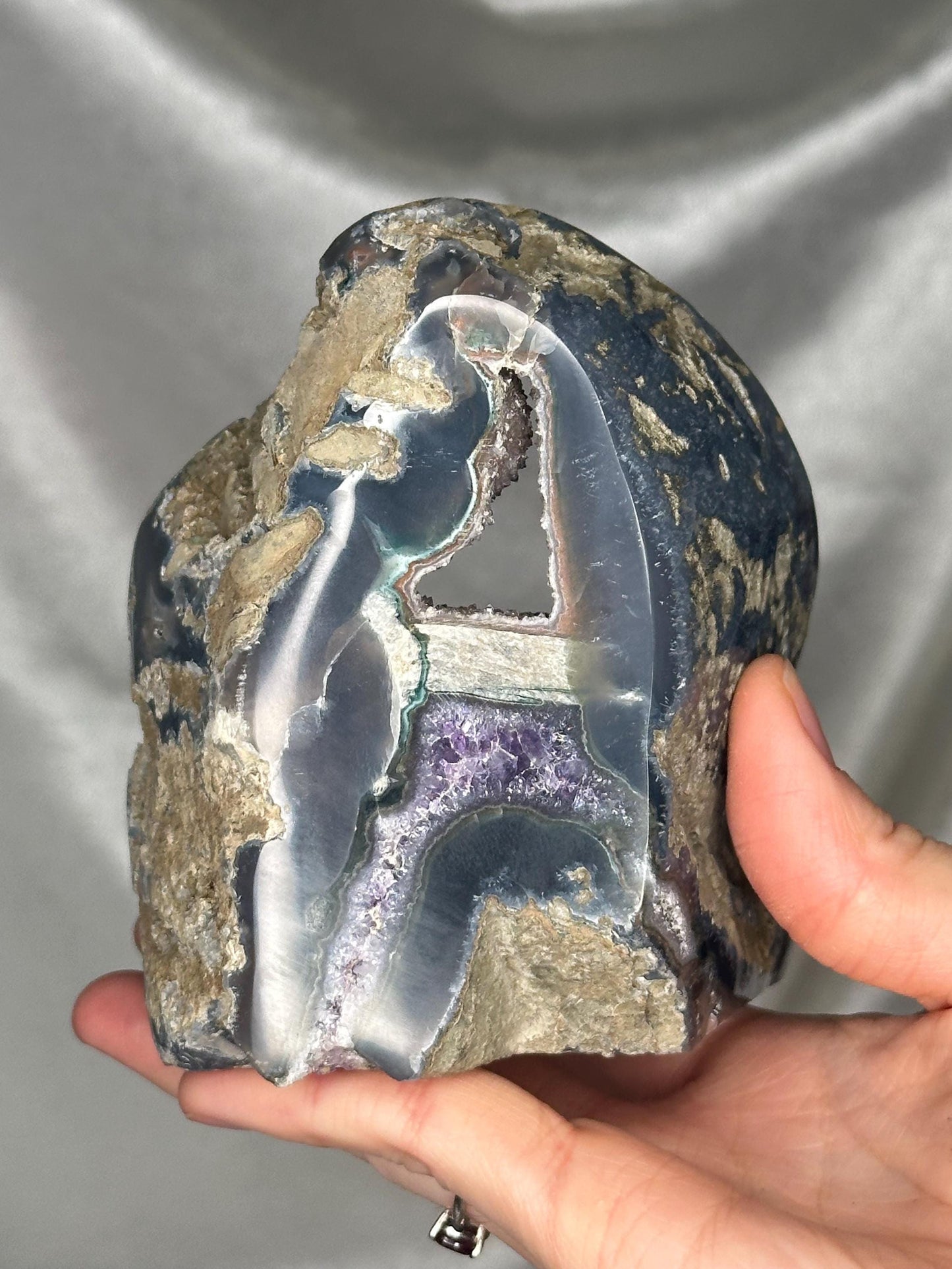 Unique Two-Tier Cut Base Amethyst Specimen | Natural Amethyst with Druzy & Crystal Growth | Standing Mineral Display Piece for Collectors