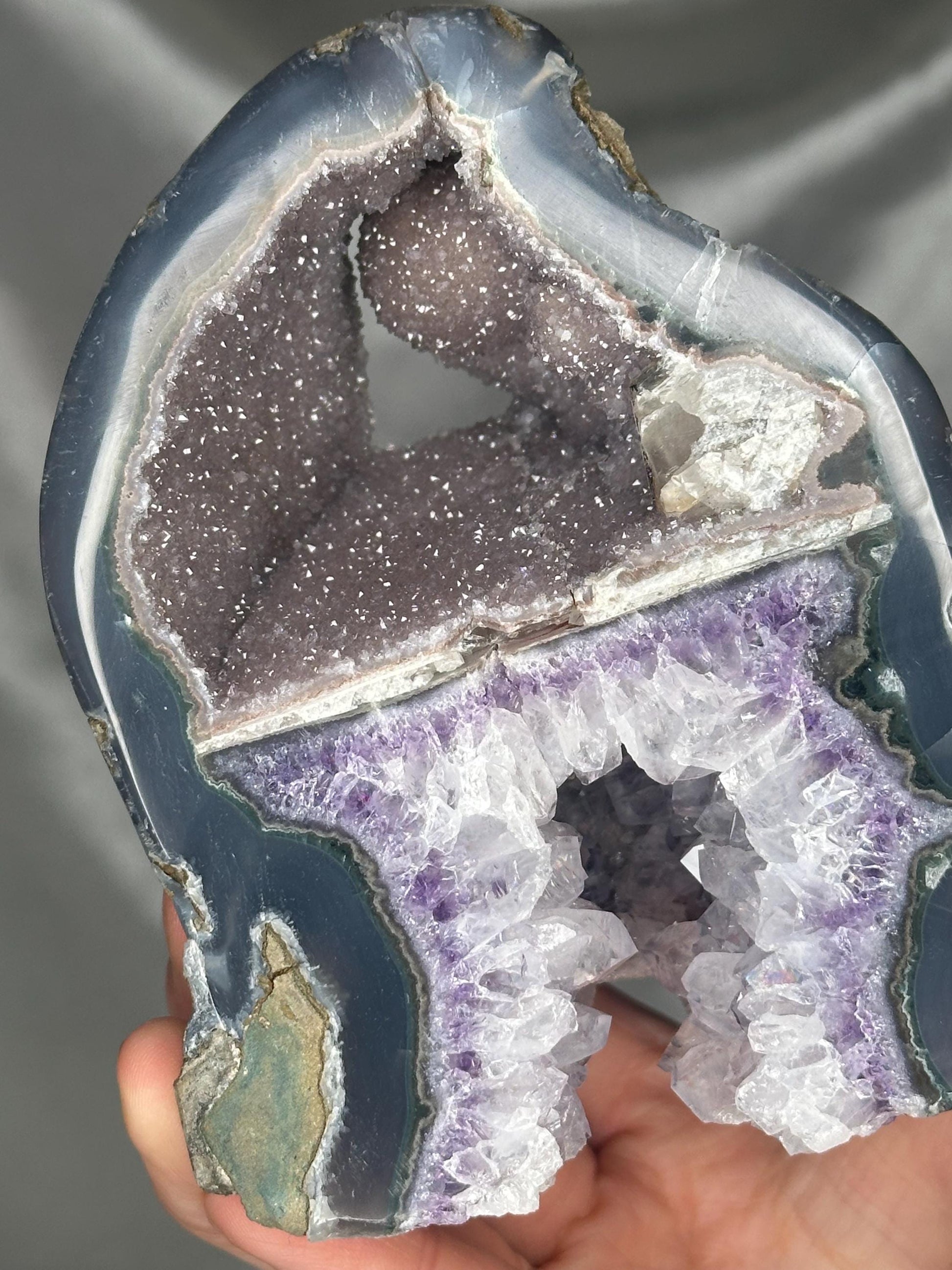 Unique Two-Tier Cut Base Amethyst Specimen | Natural Amethyst with Druzy & Crystal Growth | Standing Mineral Display Piece for Collectors