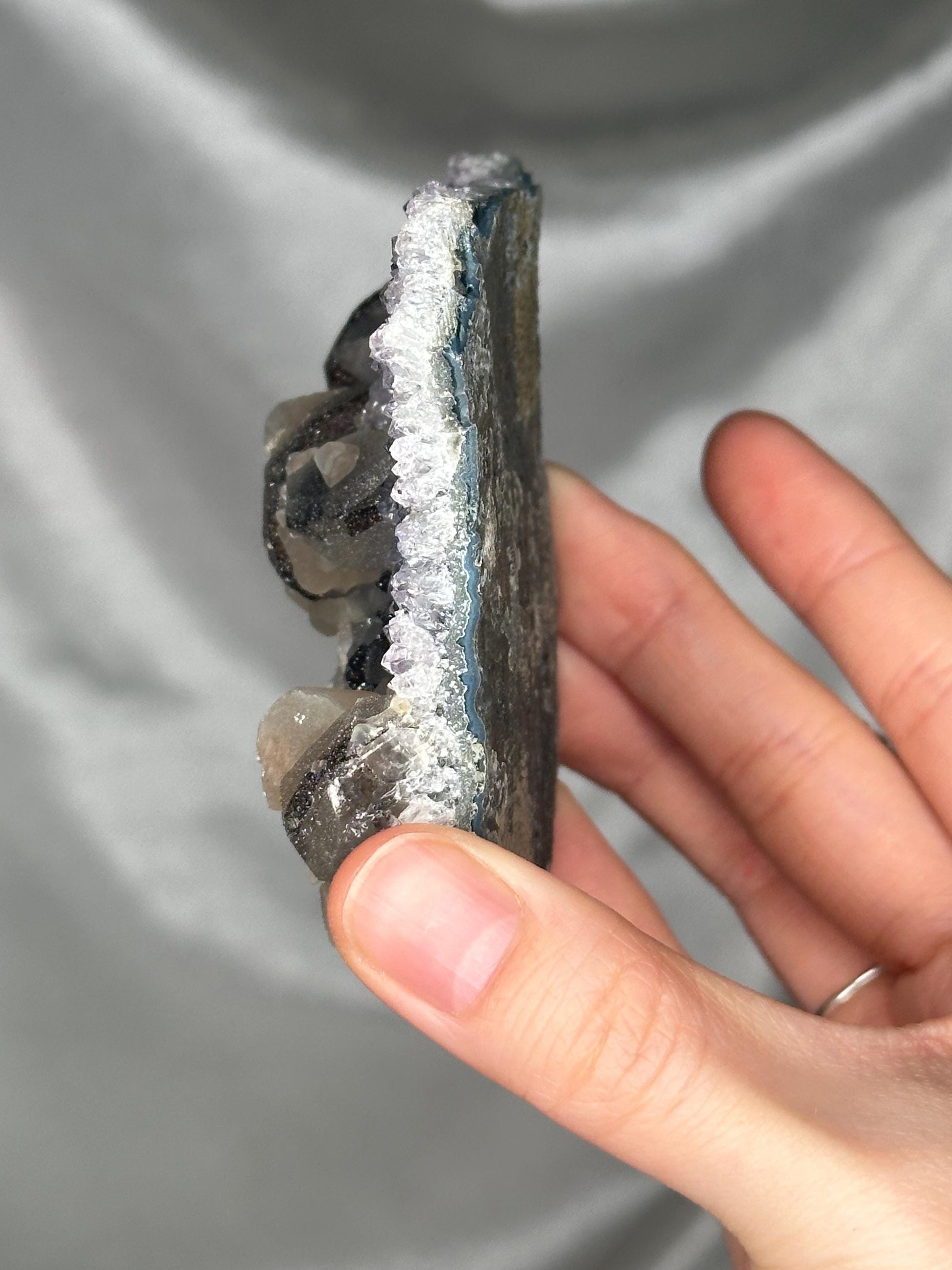Amethyst with Calcite & Goethite Plate Specimen | Natural Amethyst Crystal with Mineral Growth | Flat Mineral Display Piece for Collectors