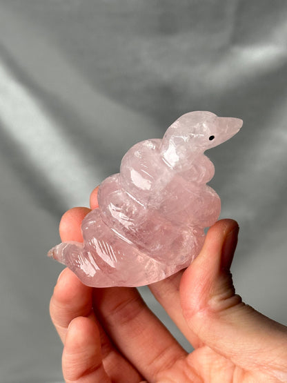 Rose Quartz Snake Carving | Repair | Natural Pink Quartz Crystal Serpent Sculpture | Polished Stone Animal Figurine for Collectors & Display