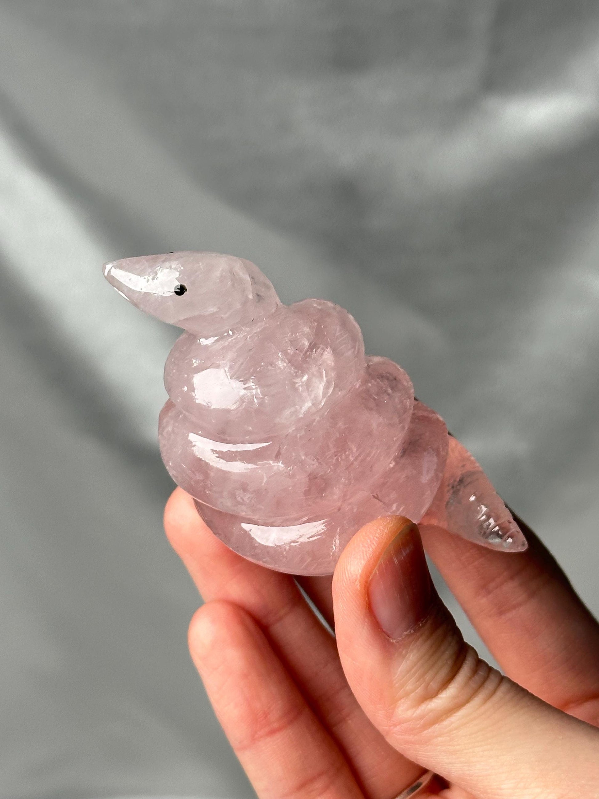 Rose Quartz Snake Carving | Repair | Natural Pink Quartz Crystal Serpent Sculpture | Polished Stone Animal Figurine for Collectors & Display