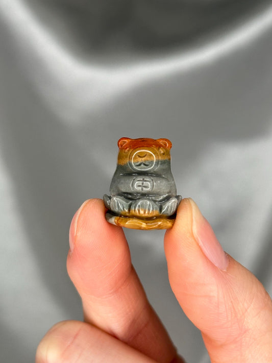 Mini Alashan Agate Capybara on Lotus Carving | Natural Agate Stone Animal Sculpture | Polished Mini Figurine for Collectors & Display