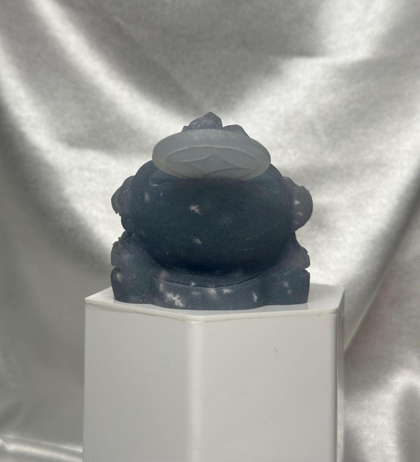 Snowflake Angelite Money Toad Carving w/ Removable Coin | Feng Shui Wealth Frog | Abundance & Prosperity Crystal Figurine