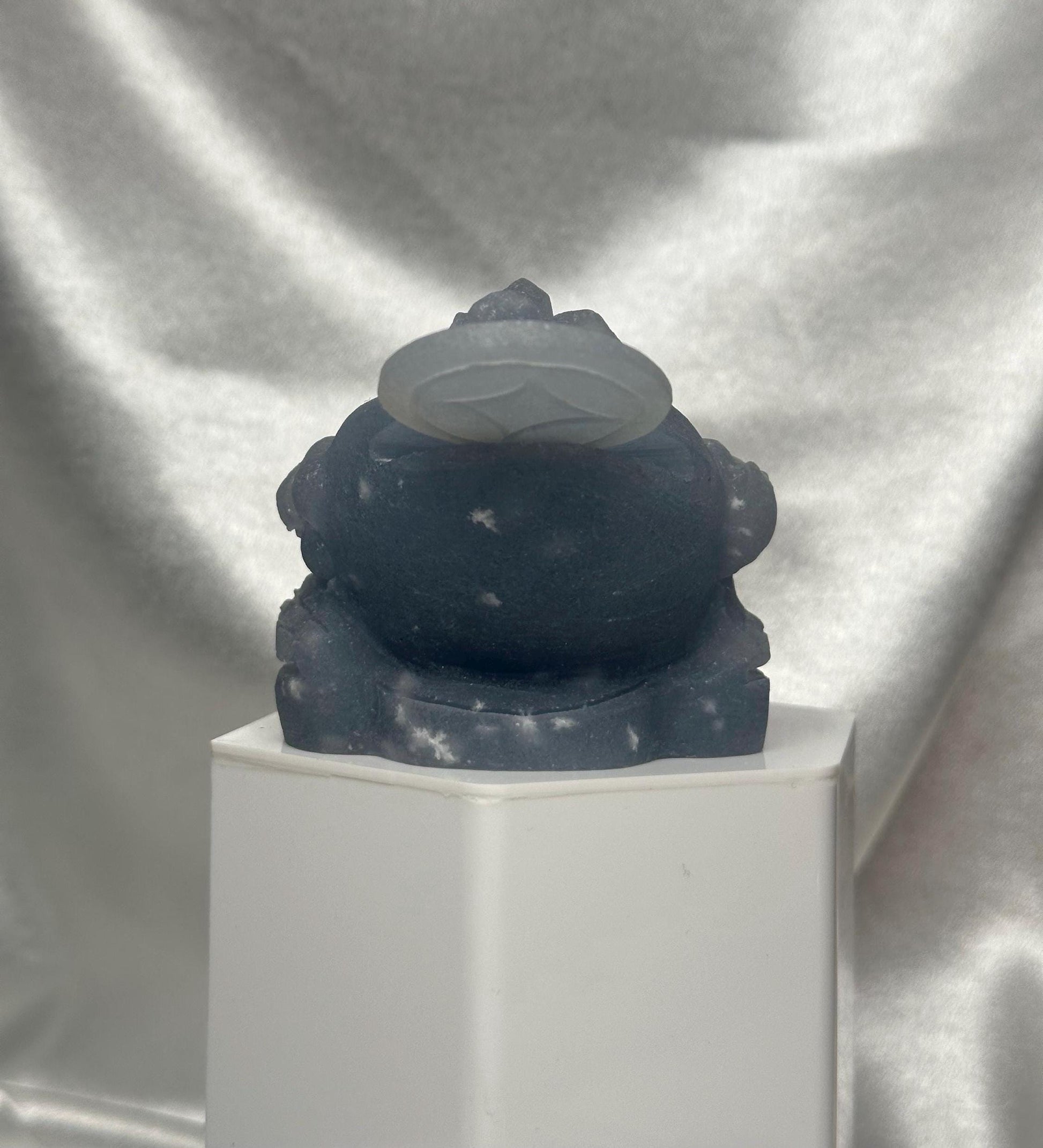 Snowflake Angelite Money Toad Carving w/ Removable Coin | Feng Shui Wealth Frog | Abundance & Prosperity Crystal Figurine