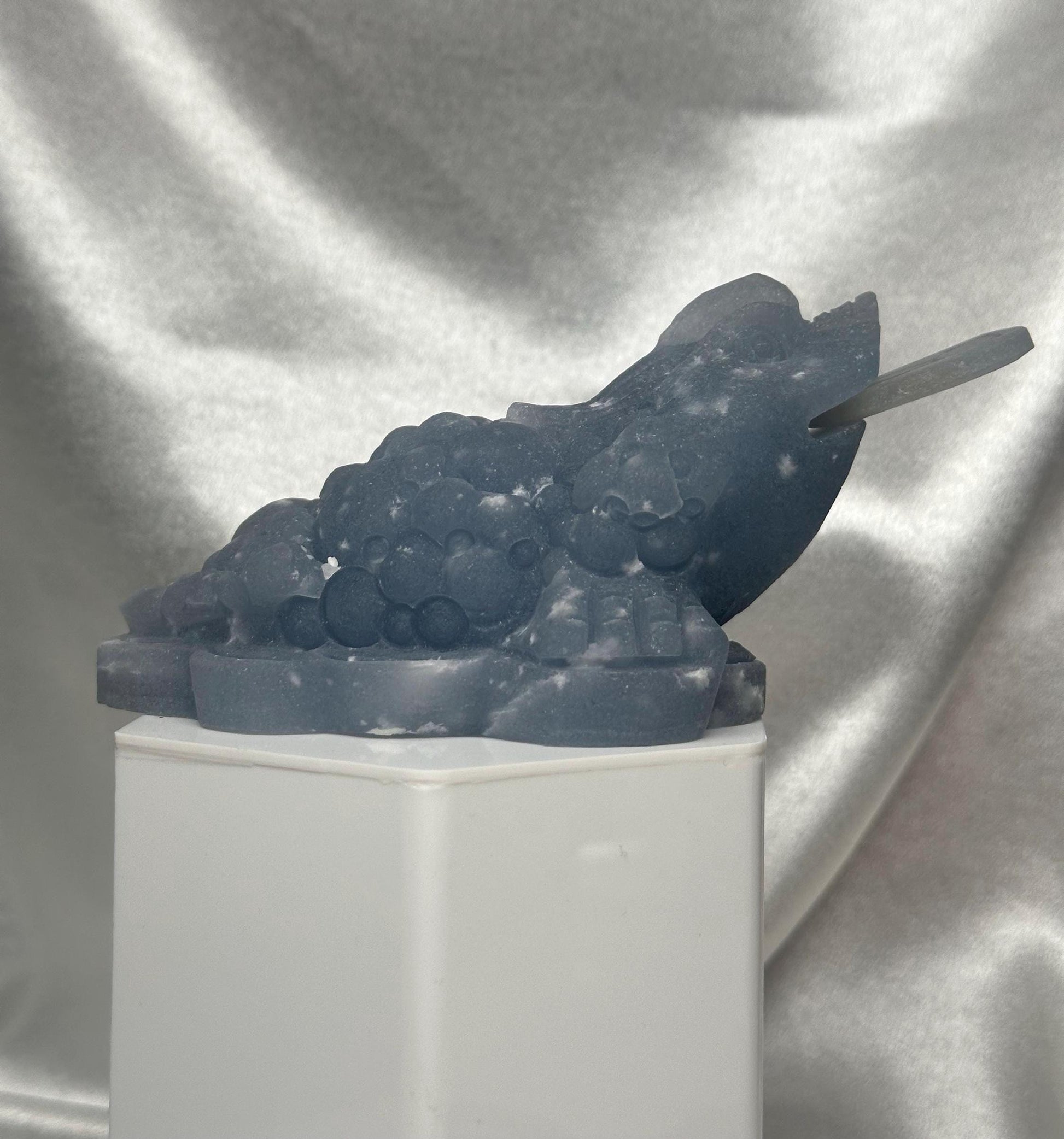 Snowflake Angelite Money Toad Carving w/ Removable Coin | Feng Shui Wealth Frog | Abundance & Prosperity Crystal Figurine